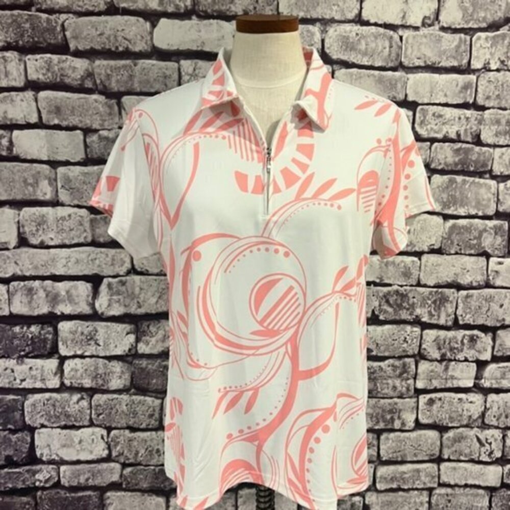 Izod Pink & White Collared Short Sleeve Top Size XL